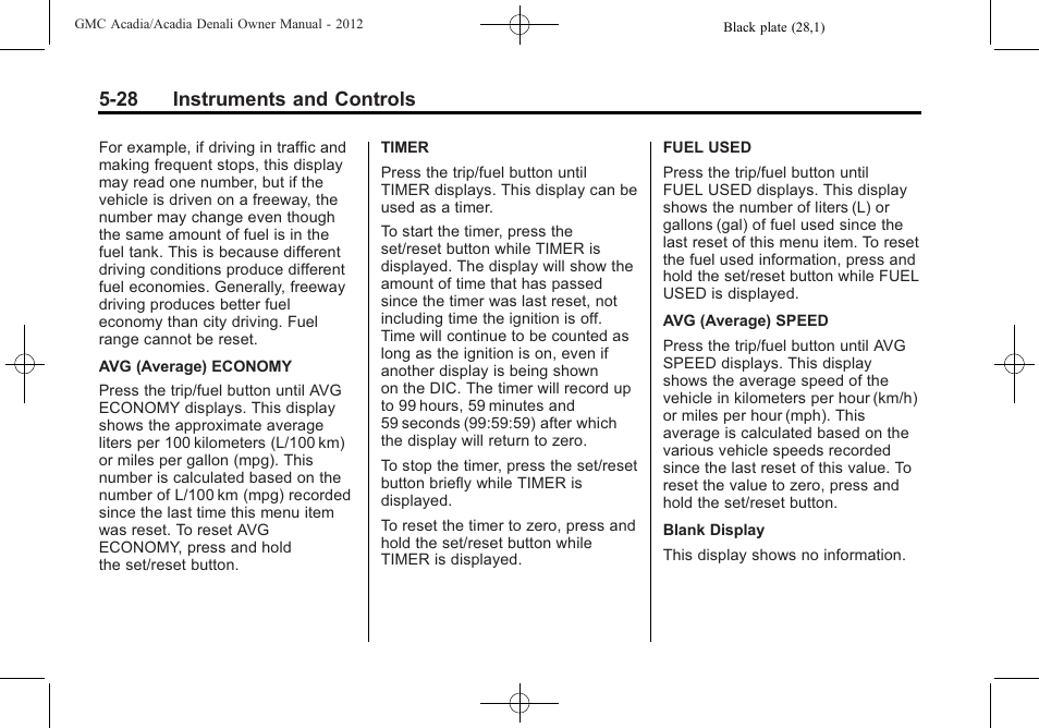 28 instruments and controls | GMC 2012 Acadia User Manual | Page 144 / 456