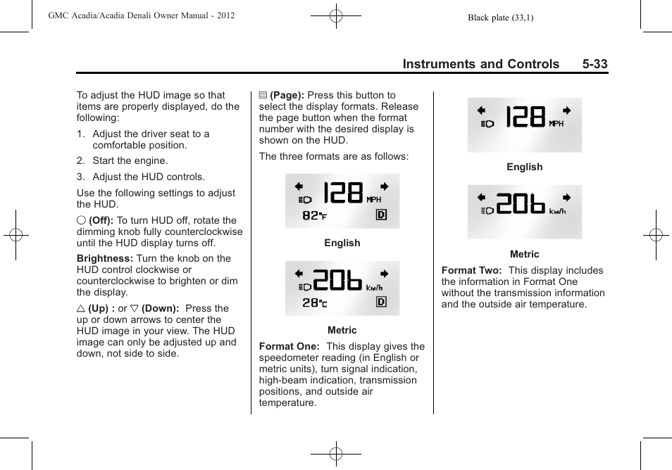 Instruments and controls 5-33 | GMC 2012 Acadia User Manual | Page 149 / 456