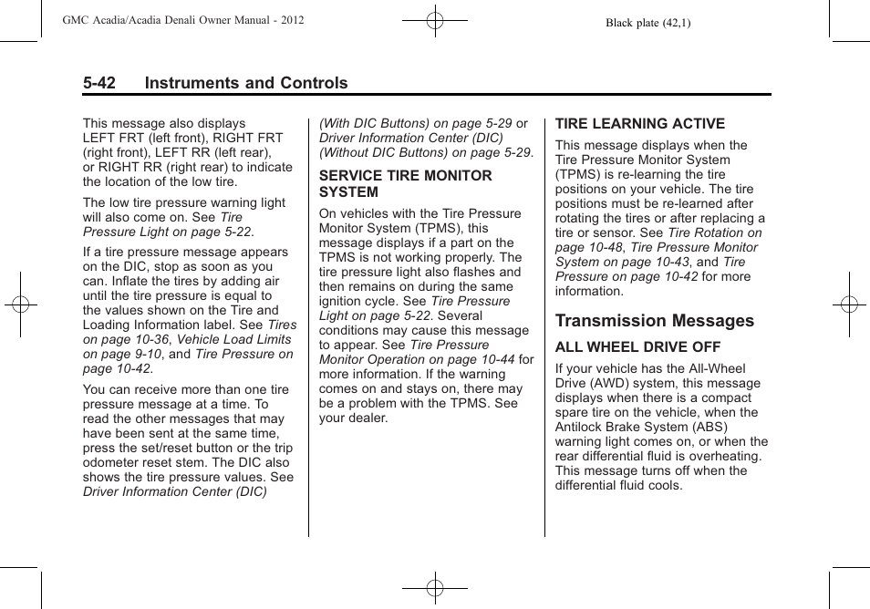 Transmission messages, Transmission messages -42 | GMC 2012 Acadia User Manual | Page 158 / 456