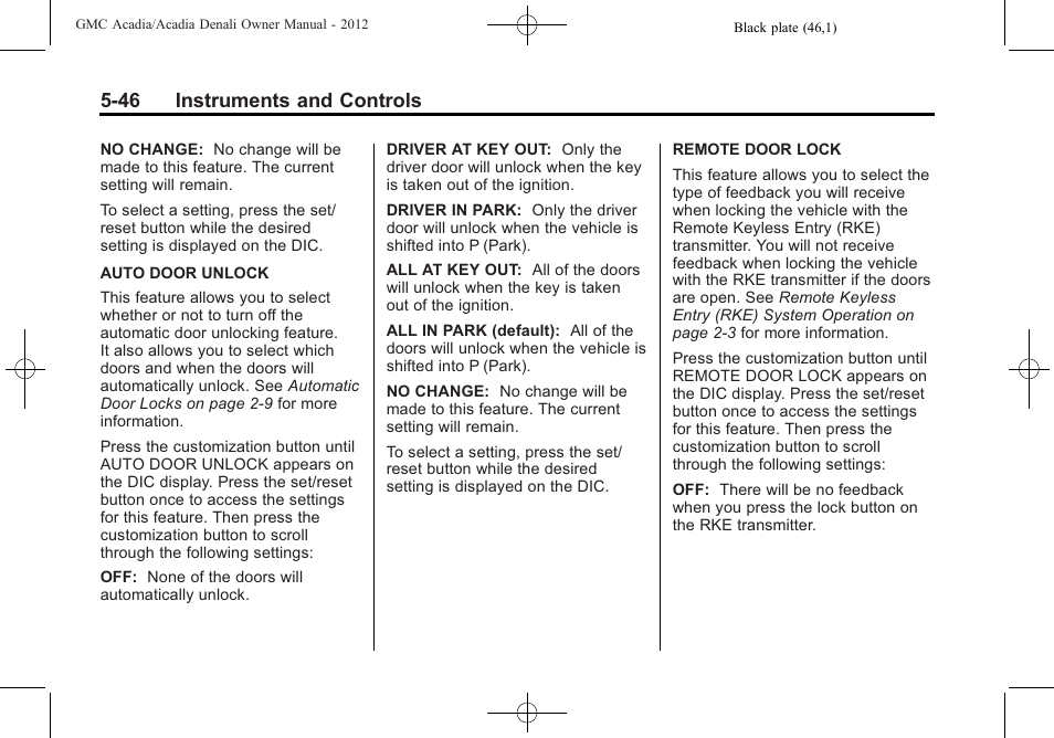 46 instruments and controls | GMC 2012 Acadia User Manual | Page 162 / 456
