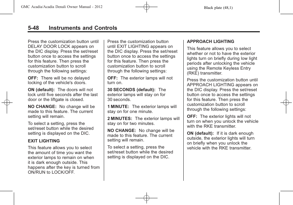 48 instruments and controls | GMC 2012 Acadia User Manual | Page 164 / 456