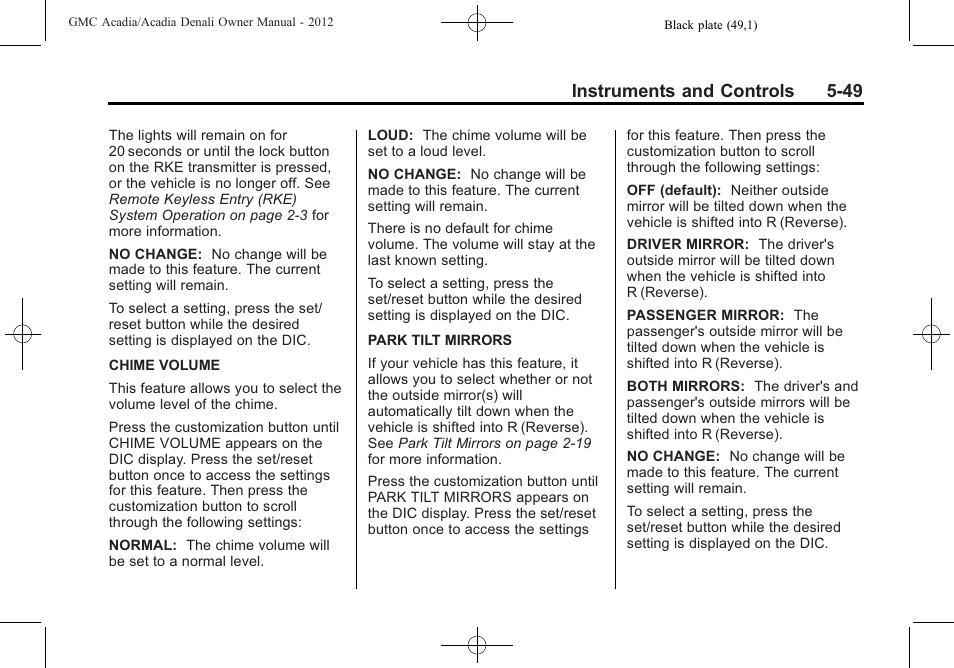 Instruments and controls 5-49 | GMC 2012 Acadia User Manual | Page 165 / 456