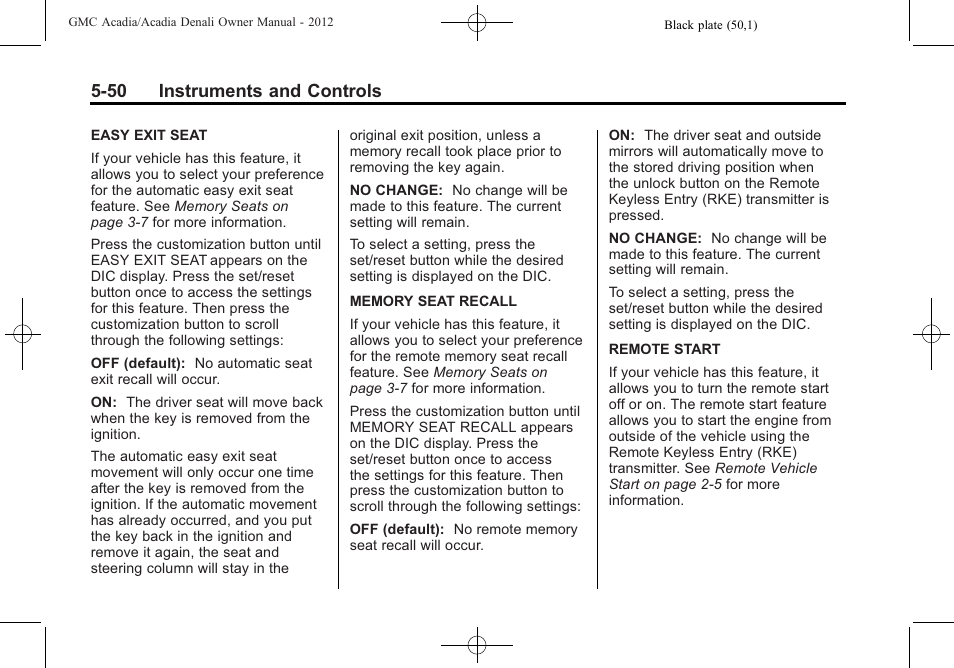 50 instruments and controls | GMC 2012 Acadia User Manual | Page 166 / 456