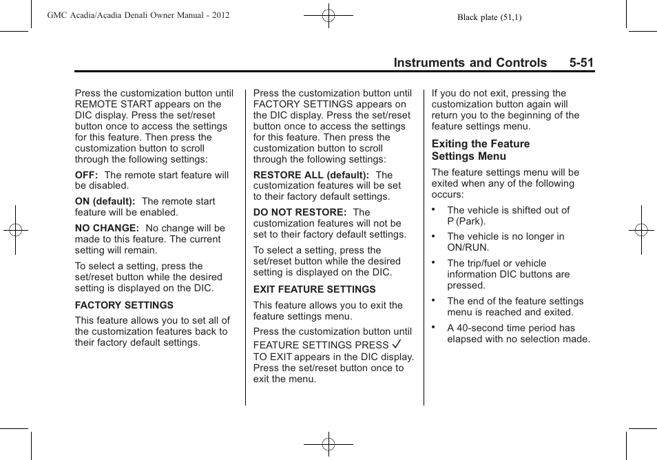 Instruments and controls 5-51 | GMC 2012 Acadia User Manual | Page 167 / 456