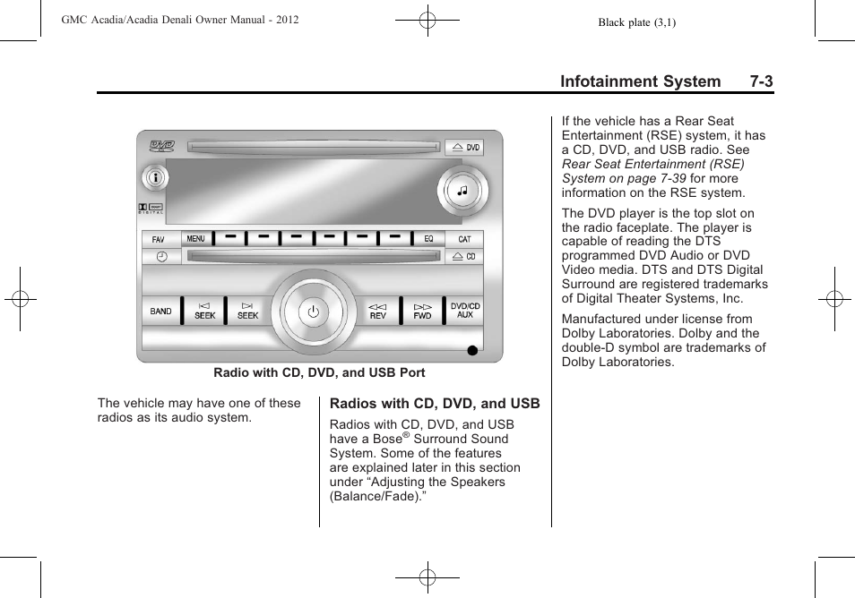 Infotainment system 7-3 | GMC 2012 Acadia User Manual | Page 183 / 456