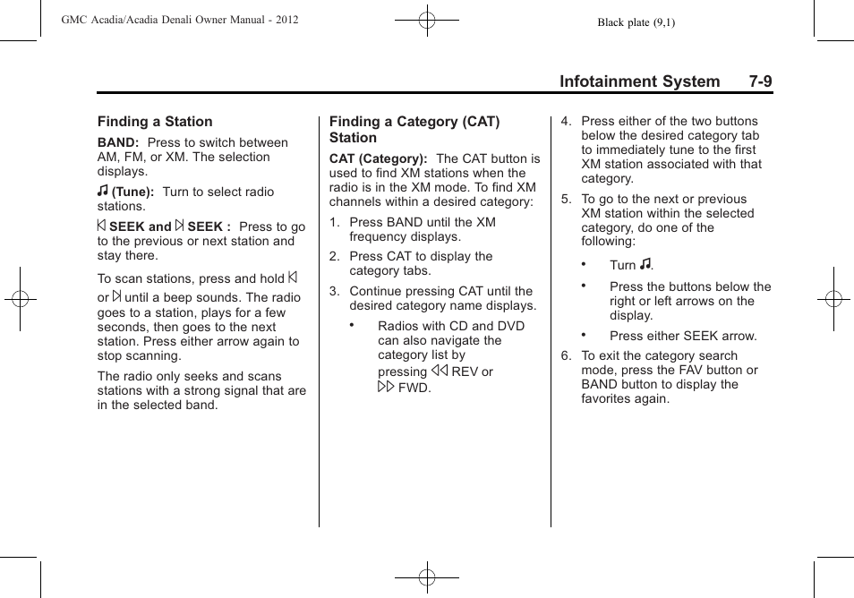 Infotainment system 7-9 | GMC 2012 Acadia User Manual | Page 189 / 456