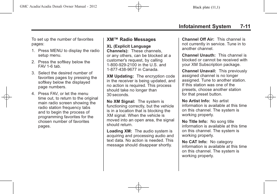 Infotainment system 7-11 | GMC 2012 Acadia User Manual | Page 191 / 456