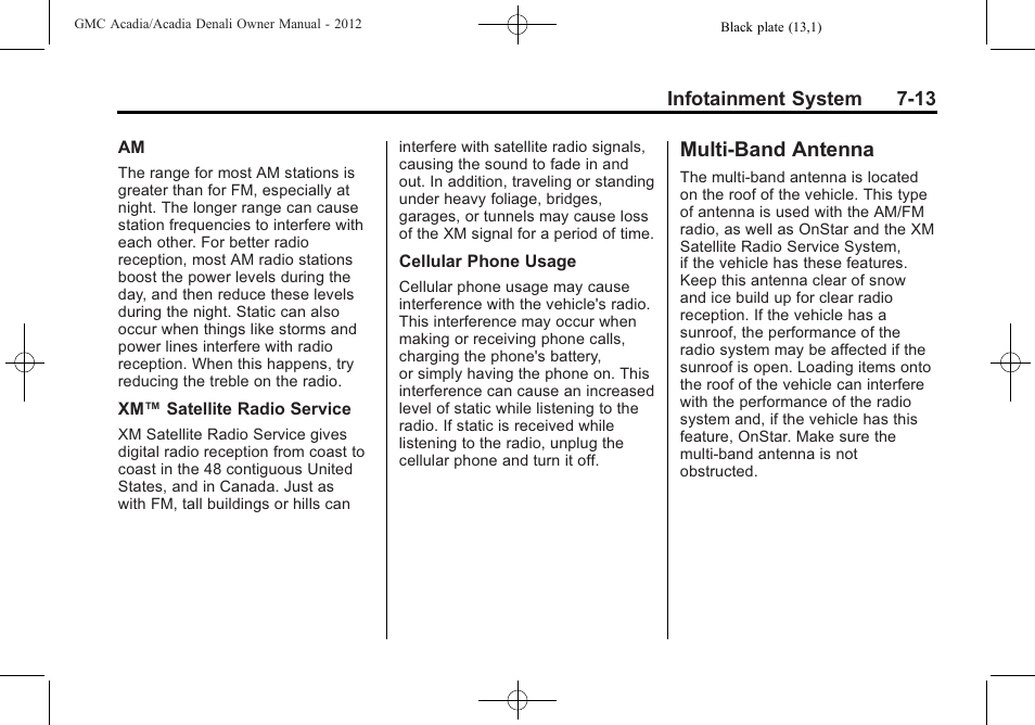 Multi-band antenna, Multi-band antenna -13 | GMC 2012 Acadia User Manual | Page 193 / 456