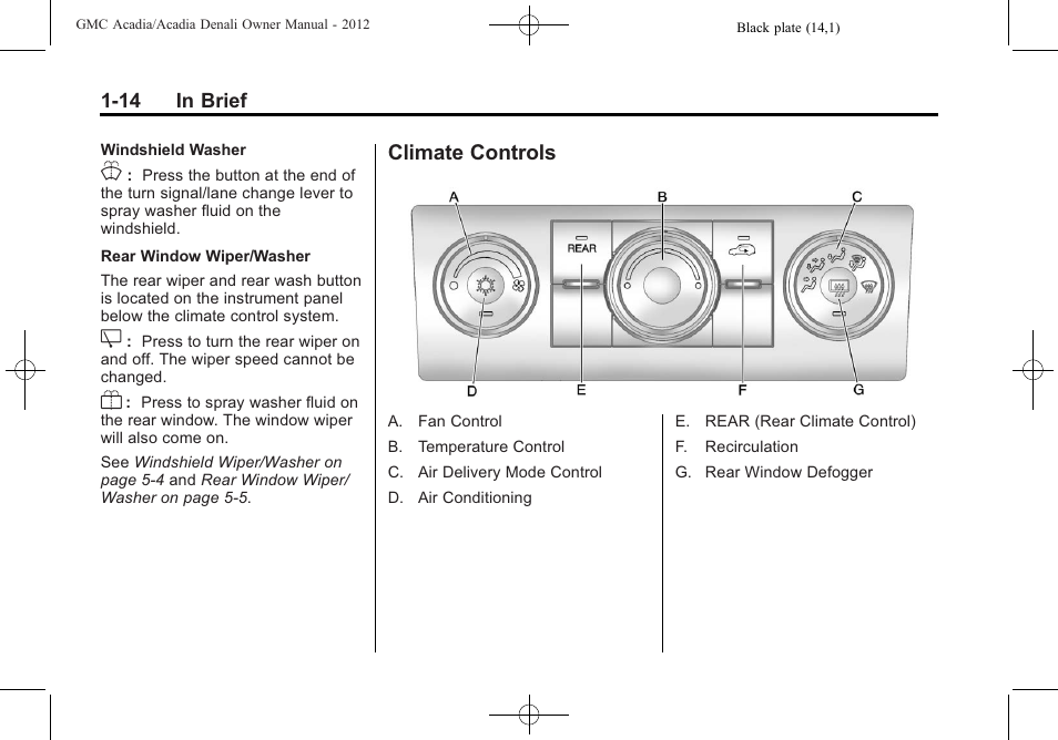 Climate controls, Climate controls -14 | GMC 2012 Acadia User Manual | Page 20 / 456