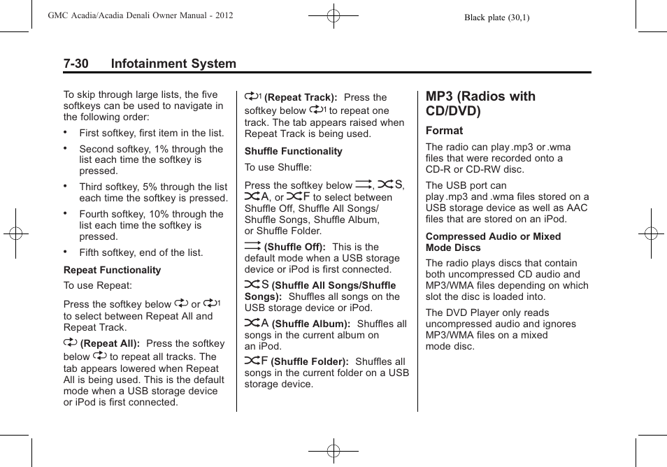 Mp3 (radios with cd/dvd), Mp3 (radios with, Cd/dvd) -30 | GMC 2012 Acadia User Manual | Page 210 / 456