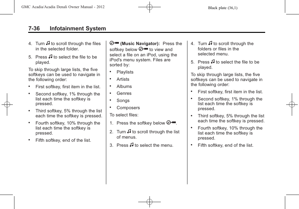 36 infotainment system | GMC 2012 Acadia User Manual | Page 216 / 456
