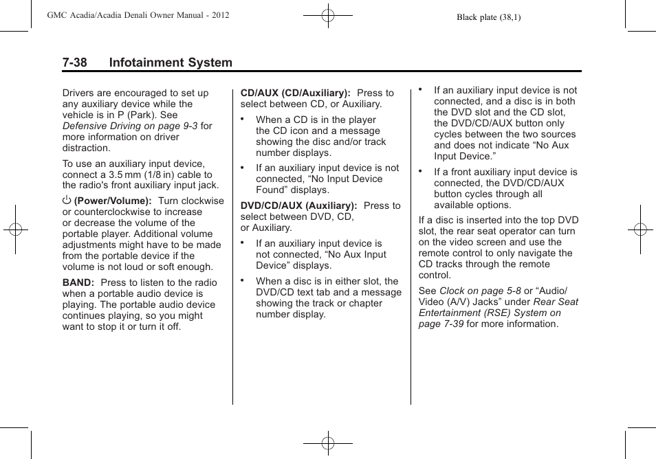 38 infotainment system | GMC 2012 Acadia User Manual | Page 218 / 456
