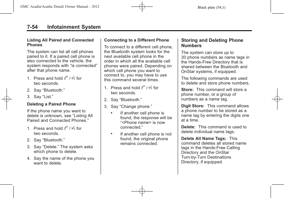 54 infotainment system | GMC 2012 Acadia User Manual | Page 234 / 456