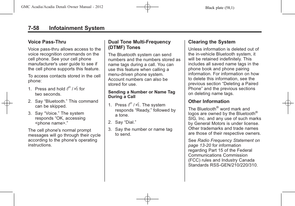 58 infotainment system | GMC 2012 Acadia User Manual | Page 238 / 456
