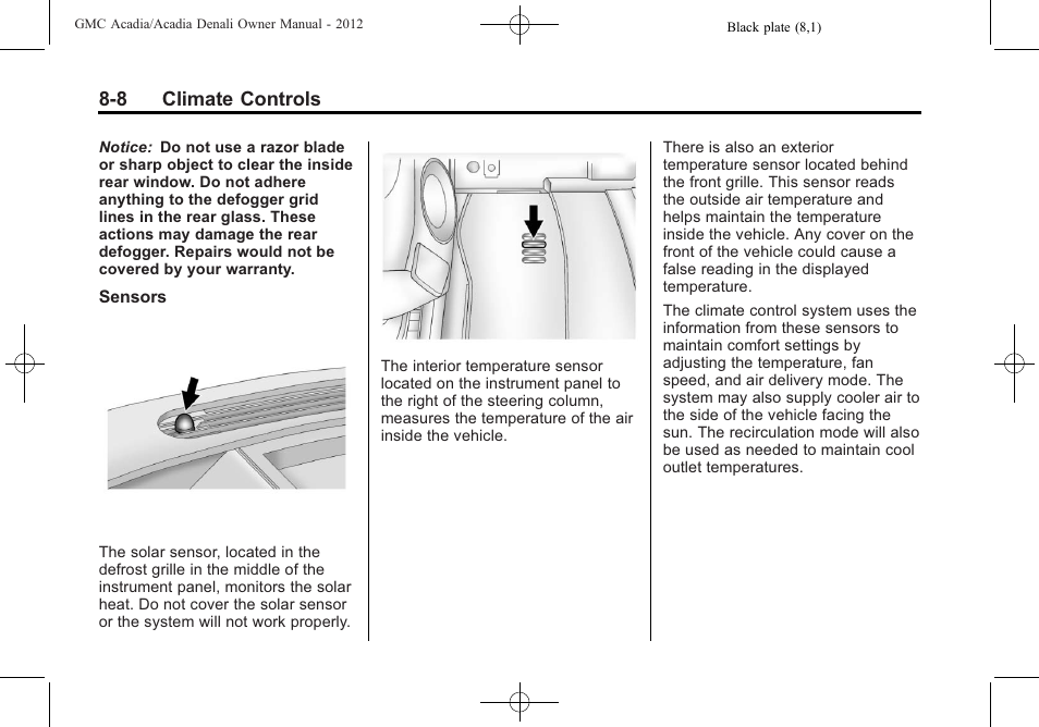 8 climate controls | GMC 2012 Acadia User Manual | Page 248 / 456