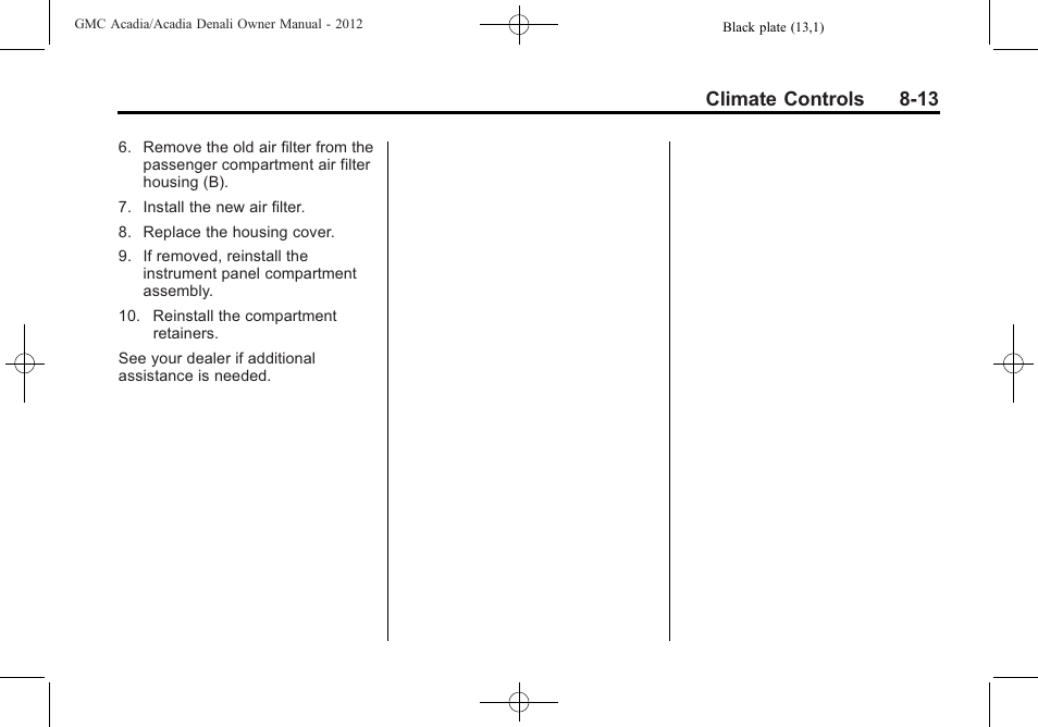 Climate controls 8-13 | GMC 2012 Acadia User Manual | Page 253 / 456