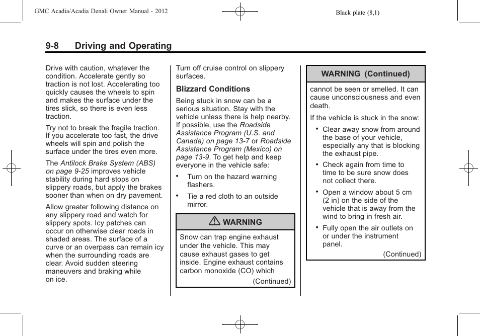 8 driving and operating | GMC 2012 Acadia User Manual | Page 262 / 456