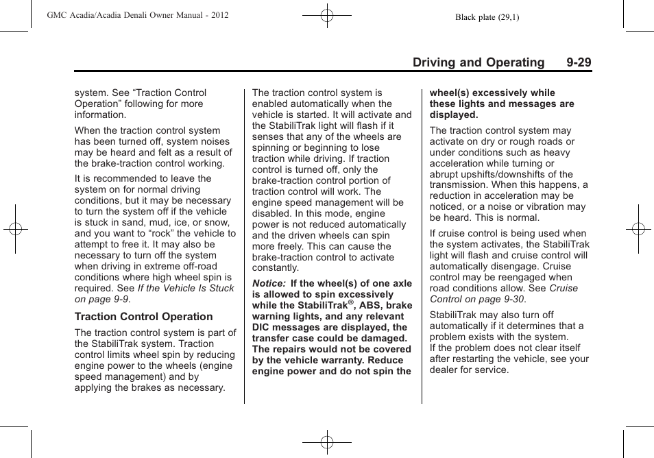 Driving and operating 9-29 | GMC 2012 Acadia User Manual | Page 283 / 456
