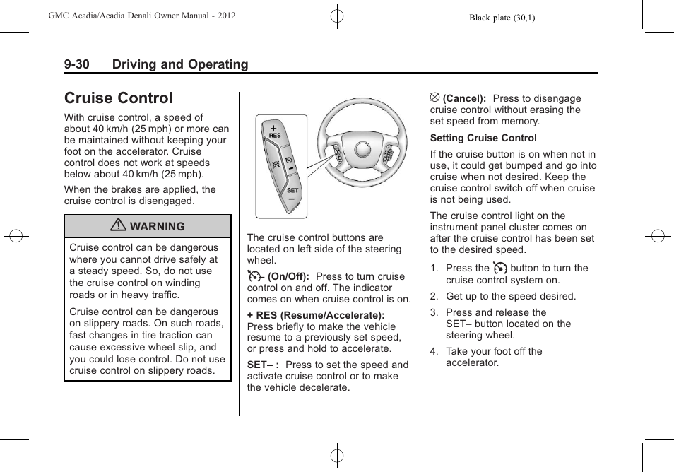 Cruise control, Cruise control -30 | GMC 2012 Acadia User Manual | Page 284 / 456