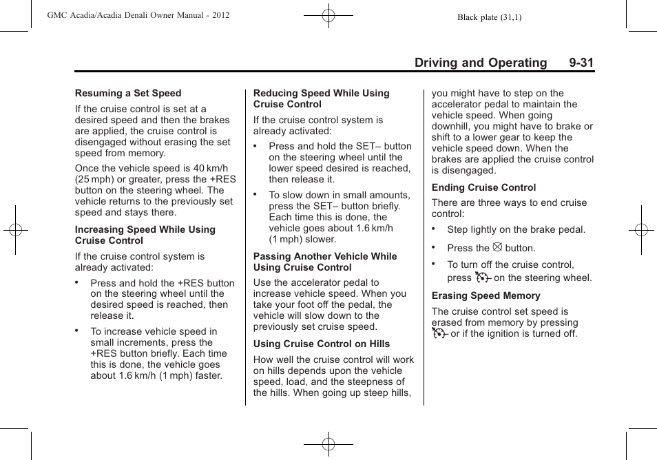 Driving and operating 9-31 | GMC 2012 Acadia User Manual | Page 285 / 456