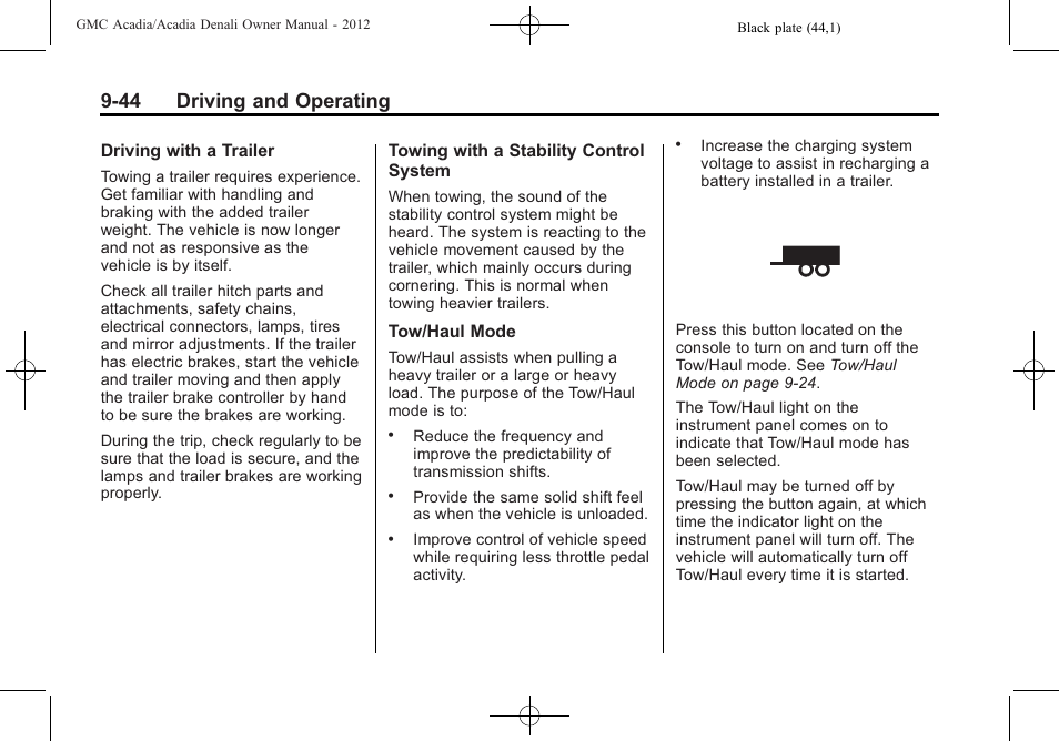 44 driving and operating | GMC 2012 Acadia User Manual | Page 298 / 456