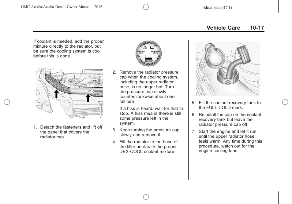 Vehicle care 10-17 | GMC 2012 Acadia User Manual | Page 323 / 456