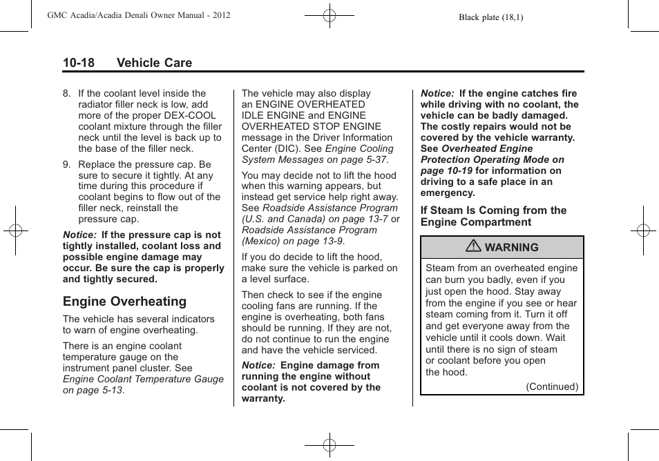 Engine overheating, Engine overheating -18, Bulb | GMC 2012 Acadia User Manual | Page 324 / 456
