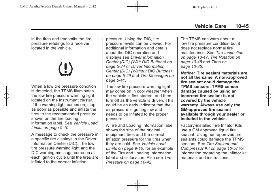 Vehicle care 10-45 | GMC 2012 Acadia User Manual | Page 351 / 456