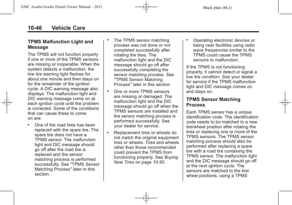 46 vehicle care | GMC 2012 Acadia User Manual | Page 352 / 456