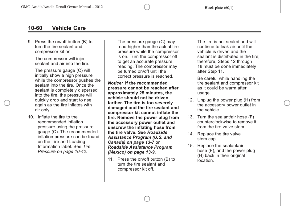 60 vehicle care | GMC 2012 Acadia User Manual | Page 366 / 456