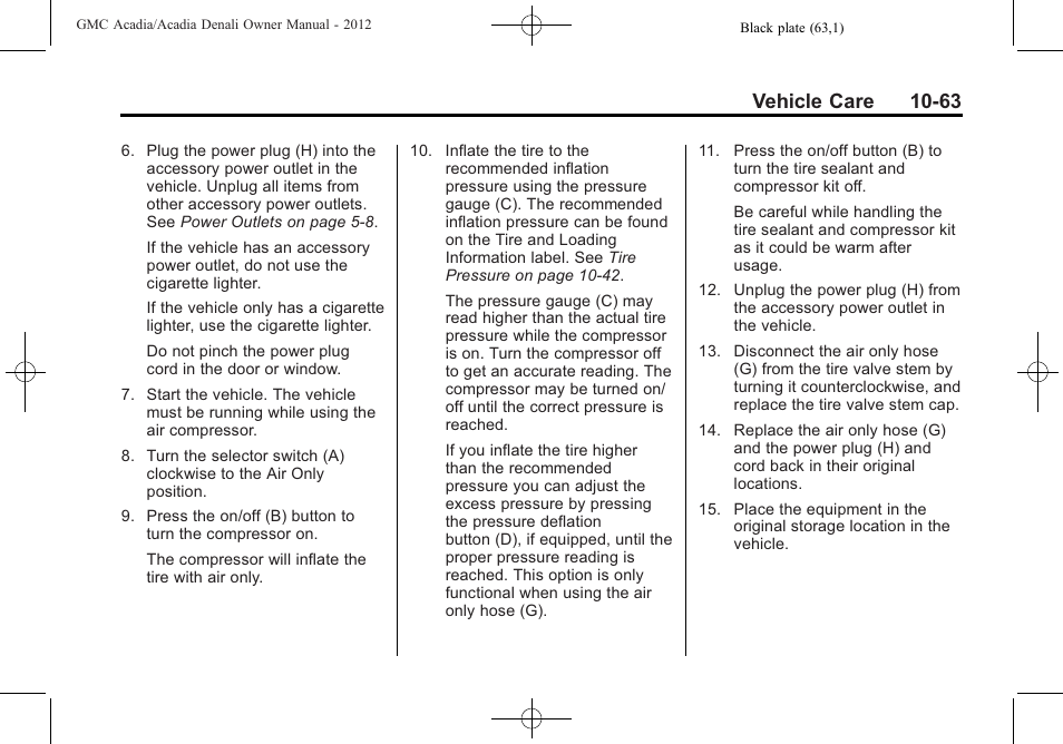 Vehicle care 10-63 | GMC 2012 Acadia User Manual | Page 369 / 456