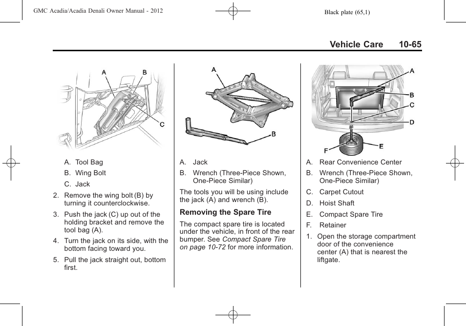 Vehicle care 10-65 | GMC 2012 Acadia User Manual | Page 371 / 456
