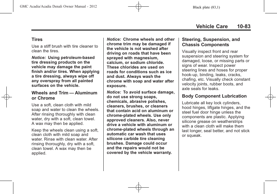 Vehicle care 10-83 | GMC 2012 Acadia User Manual | Page 389 / 456
