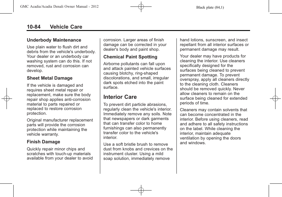 Interior care, Interior care -84 | GMC 2012 Acadia User Manual | Page 390 / 456