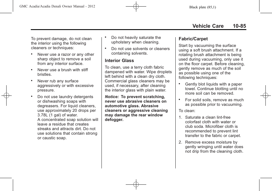 Vehicle care 10-85 | GMC 2012 Acadia User Manual | Page 391 / 456
