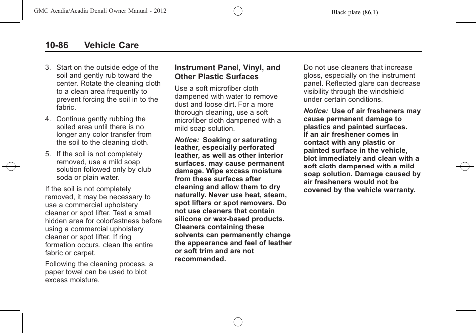86 vehicle care | GMC 2012 Acadia User Manual | Page 392 / 456