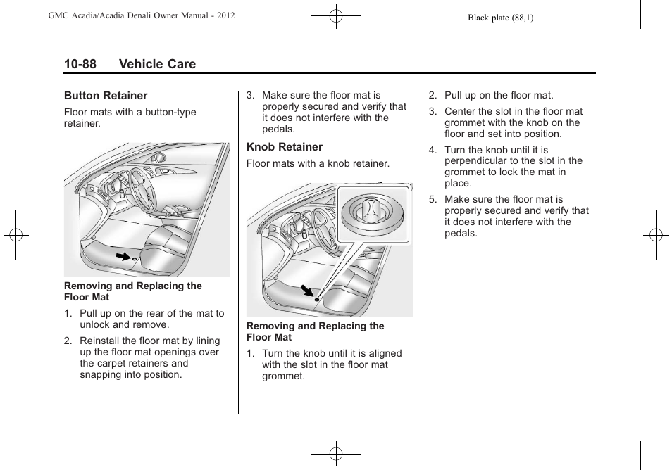 88 vehicle care | GMC 2012 Acadia User Manual | Page 394 / 456