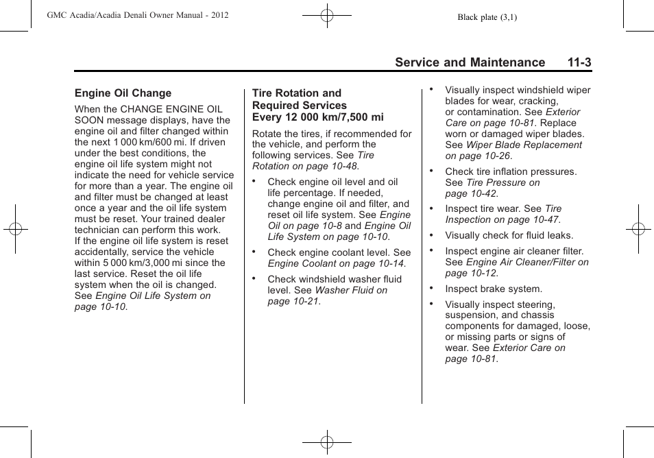 Service and maintenance 11-3 | GMC 2012 Acadia User Manual | Page 397 / 456
