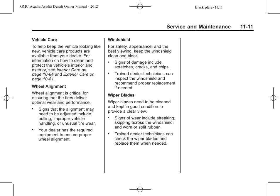 Service and maintenance 11-11 | GMC 2012 Acadia User Manual | Page 405 / 456