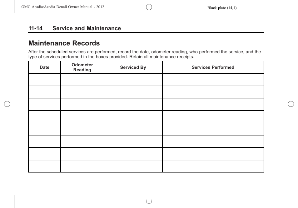 Maintenance records, Maintenance records -14 | GMC 2012 Acadia User Manual | Page 408 / 456