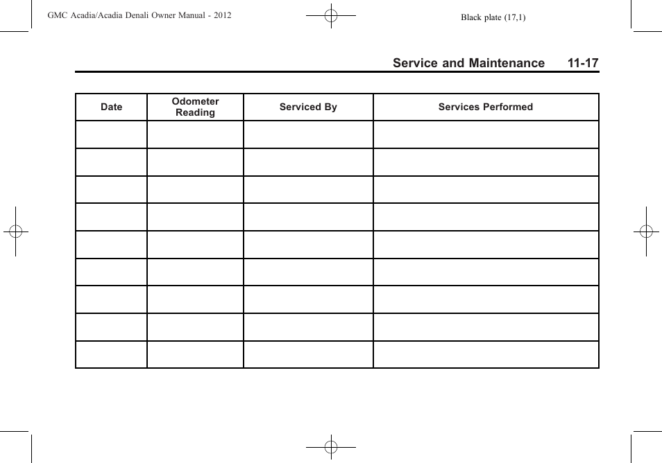 Service and maintenance 11-17 | GMC 2012 Acadia User Manual | Page 411 / 456