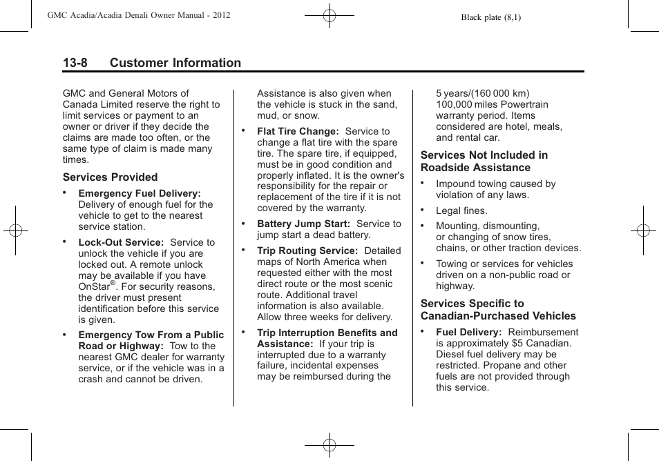 8 customer information | GMC 2012 Acadia User Manual | Page 424 / 456