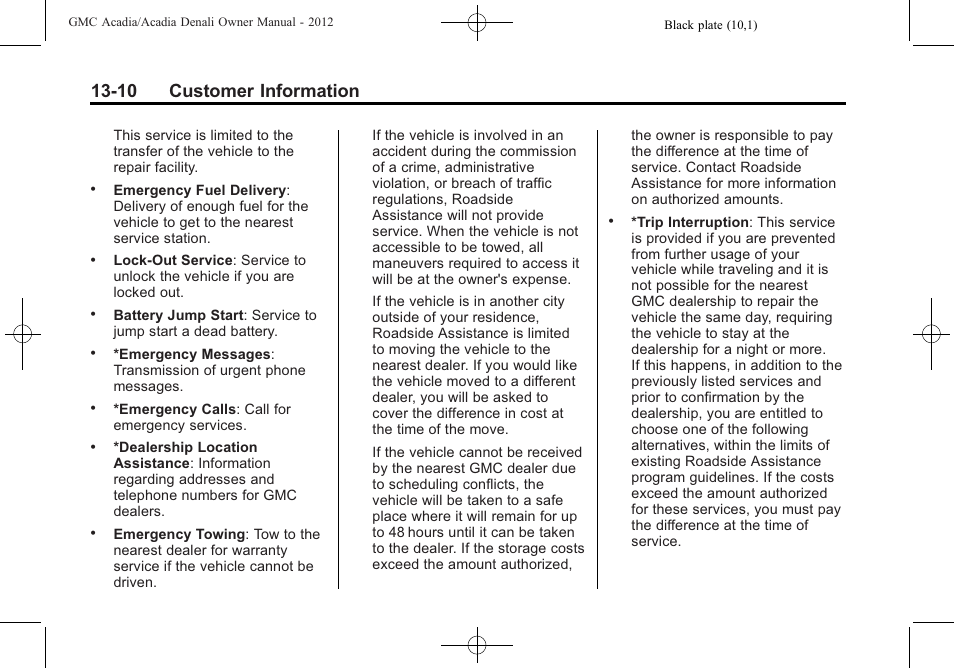 10 customer information | GMC 2012 Acadia User Manual | Page 426 / 456