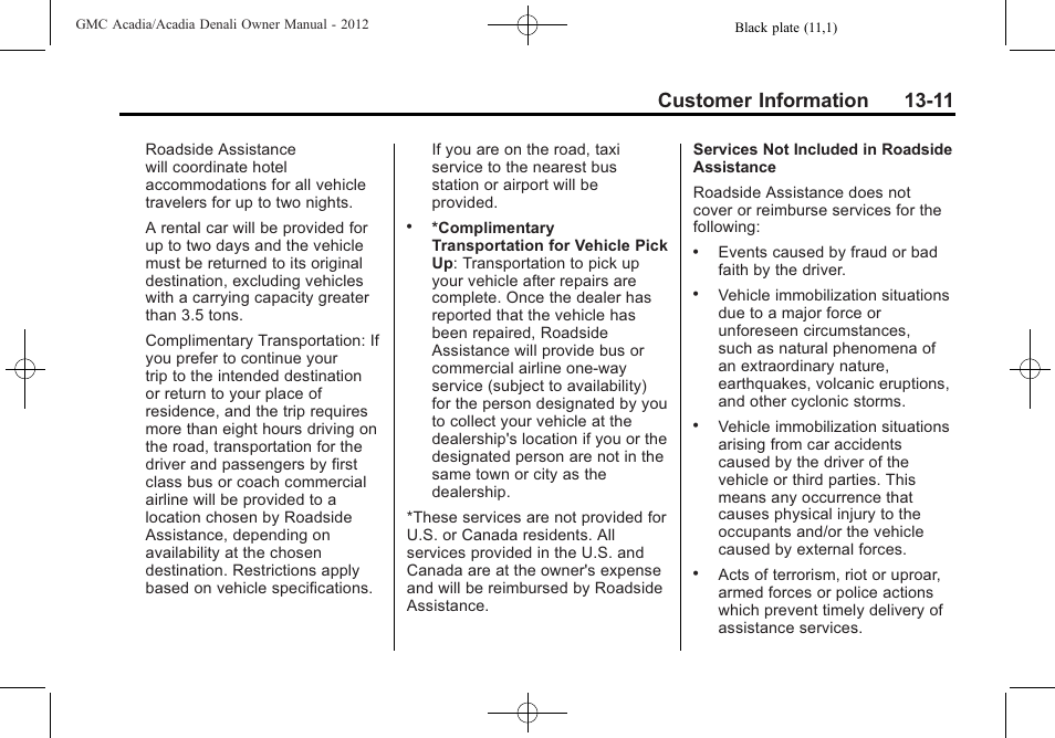 Customer information 13-11 | GMC 2012 Acadia User Manual | Page 427 / 456