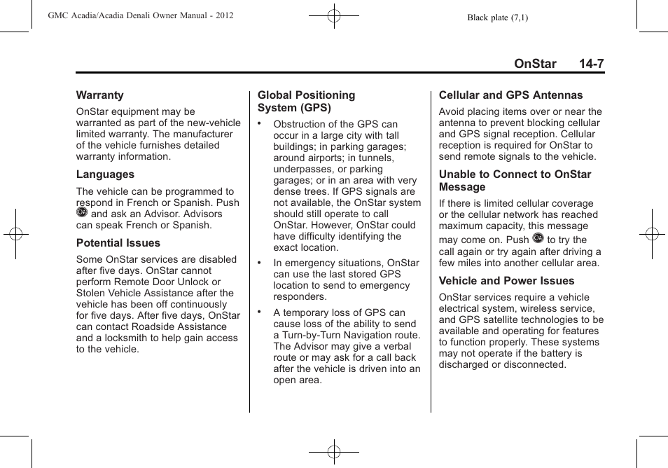 Onstar 14-7 | GMC 2012 Acadia User Manual | Page 443 / 456