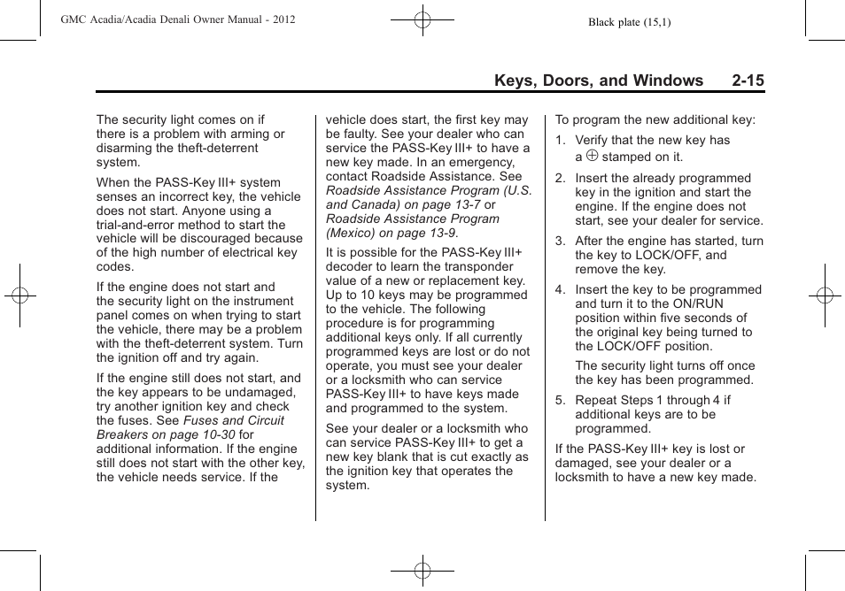 Keys, doors, and windows 2-15 | GMC 2012 Acadia User Manual | Page 45 / 456