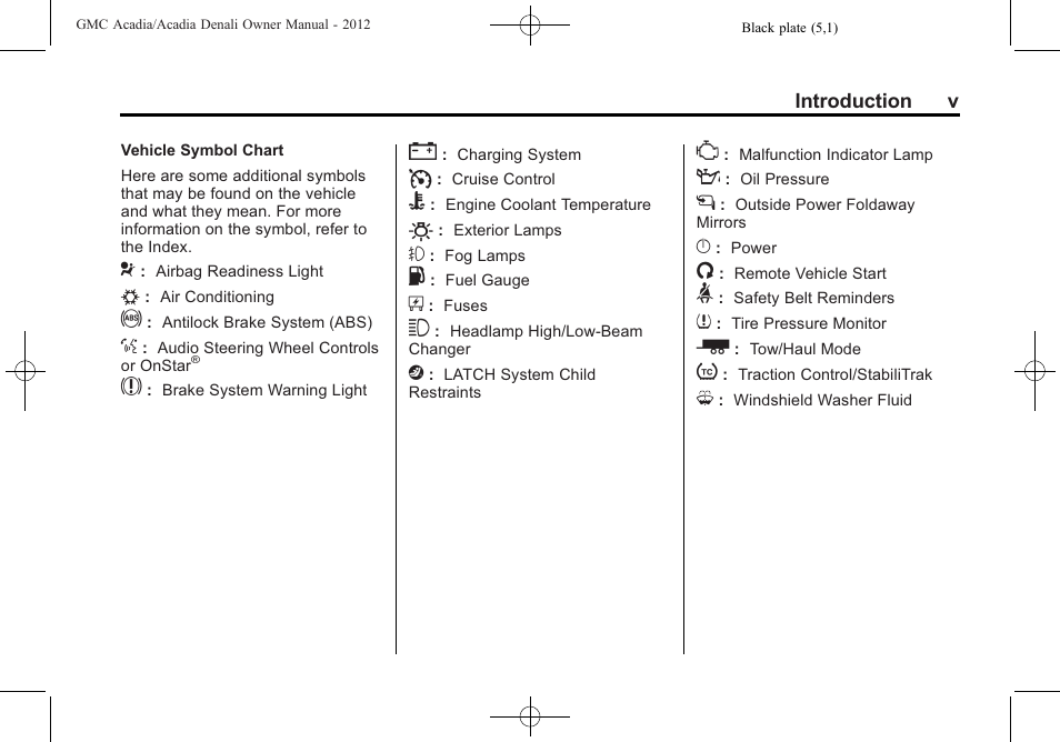 GMC 2012 Acadia User Manual | Page 5 / 456