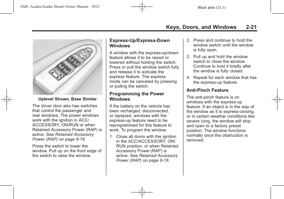 Keys, doors, and windows 2-21 | GMC 2012 Acadia User Manual | Page 51 / 456