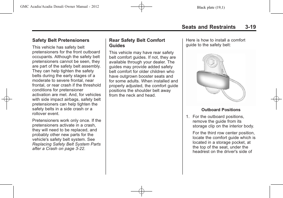 Seats and restraints 3-19 | GMC 2012 Acadia User Manual | Page 73 / 456