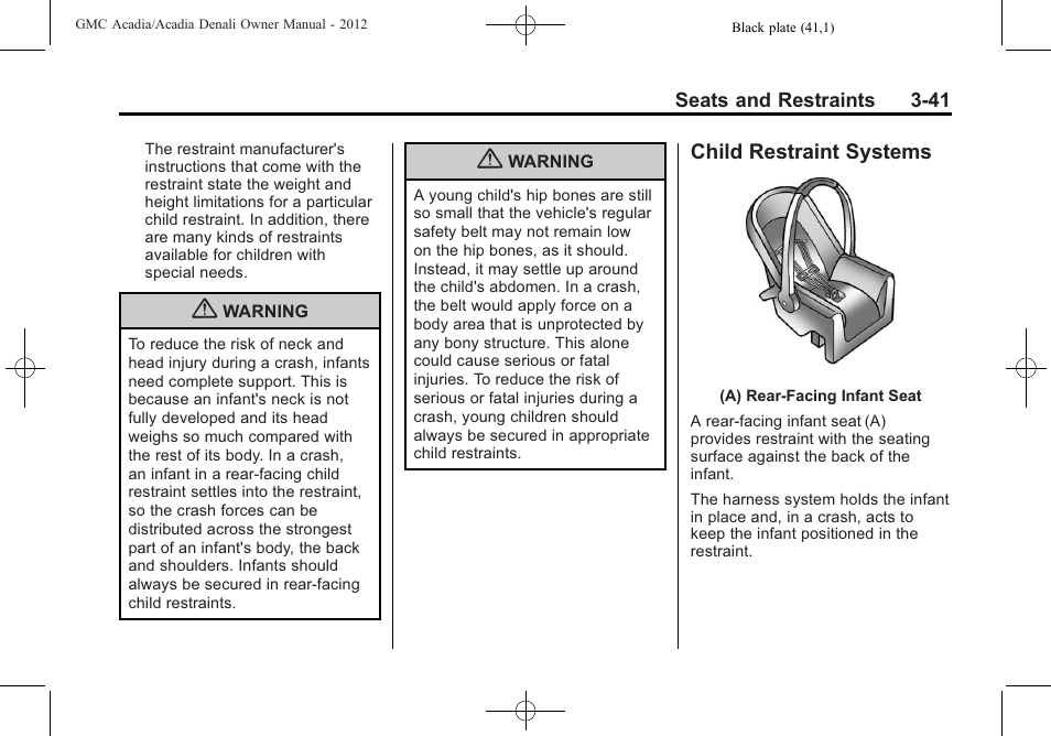 Child restraint systems, Child restraint systems -41 | GMC 2012 Acadia User Manual | Page 95 / 456